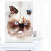 Design Art 'Angry Brown Watercolor Cat Sketch' 3 Piece Wall Art on Wrapped Canvas Set