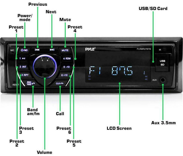 Pyle® PLRMR27BTB 300 Watt In-Dash Bluetooth Marine Stereo Receiver in Boat Parts, Trailers & Accessories - Image 2