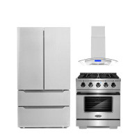 Cosmo 3 Piece Kitchen Package With 30" Freestanding Gas Range With Custom Handle And Knob Kit 30" Island Range Hood 36"