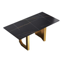 Brayden Studio 70.87" Modern Artificial Stone Black Straight Edge Black Metal Leg Dining Table-Can Accommodate 6-8 Peopl