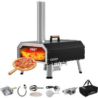 ShangQuan WuLiu Multi-Fuel Pizza Oven With Auto Rotate, 13 in Gas Propane & Wood Fired Pizza Maker, Wood Pellet