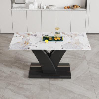 Ivy Bronx Pandora Imitation Marble Dining Table With MDF Legs and Textured Tabletops