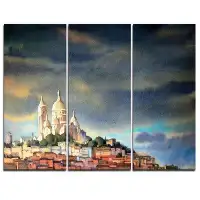Design Art Montmartre Skyline - 3 Piece Graphic Art on Wrapped Canvas Set