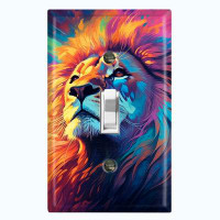 WorldAcc Metal Light Switch Plate Outlet Cover (Elegant Lion Colorful Night Sky - Single Toggle)