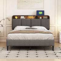 Latitude Run® Full Size Upholstered Platform Bed With Storage Headboard, Sensor Light And A Set Of Sockets And USB Ports