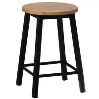17 Stories 17.5" High Wooden Black Round Bar Stool With Footrest For Indoor And Outdoor