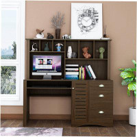Red Barrel Studio Storage Computer Desk with Hutch, 2-Tier Open Shelf and Large Drawers