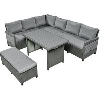 Red Barrel Studio 5-Piece Outdoor Patio Rattan Sofa Set,Sectional PE Wicker L-Shaped Garden Furniture Set With 2 Extenda