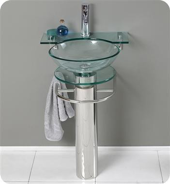 Ovale Modern 24 Inch Glass Bathroom Pedestal  or as a Set w Glass Shelf & Mirror in Cabinets & Countertops - Image 4