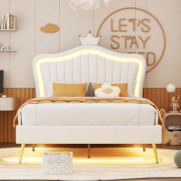 wtressa Bed Frame With LED Lights,Upholstered Princess Bed