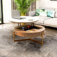 Brayden Studio Espedita Modern Round Lift-Top Coffee Table Set with Storage & 3 Ottomans, Brown