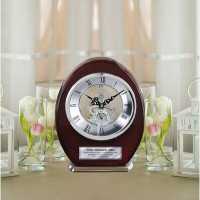 AllGiftFrames Engraved Oval Beacon Desk Table Clock Wood Silver Davinci Clock Anniversary Wedding Retirement Service Awa