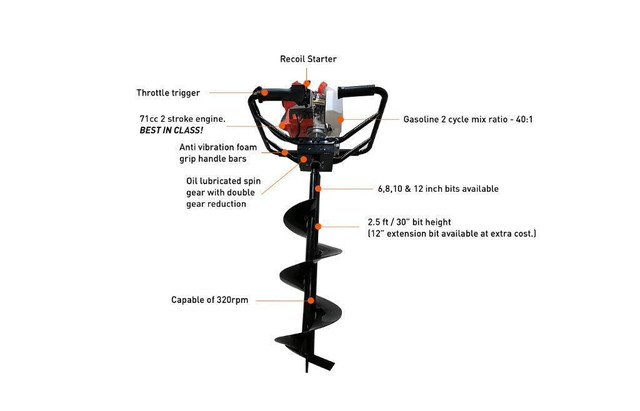 HOC GD7200 AUGER 71 CC + 1 FREE 4 FOOT DRILL BIT + 90 DAY WARRANTY + FREE SHIPPING in Power Tools - Image 2
