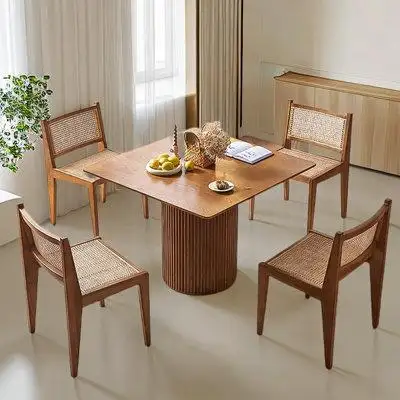 HOUZE 4 - Person Brown Square Solid Wood Dining Table Set