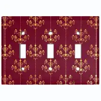 WorldAcc Metal Light Switch Plate Outlet Cover (Damask Yellow Candle Chandelier Dark Red - Single Toggle)