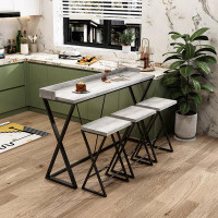 Gracie Oaks Kitchen Dining Table, Pub Table with X-Shaped Table Legs, Long Dining Table with Stools