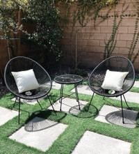 Modern Outdoor Patio Set Glass Coffee Table Lounge Chairs Garden Deck