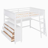 Harriet Bee Wooden Loft Bed with Shelves