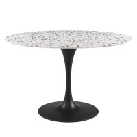 Modway Lippa 40" Round Terrazzo Dining Table In Gold White