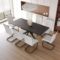 Orren Ellis Extendable Dining Set For 6-8: Large Table & Soft Padded Armless Chairs With C-shaped Metal Legs For Dining