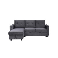 Latitude Run® Latitude Run® Dark Grey Velvet Reversible Sleeper Sectional Sofa With Storage Chaise