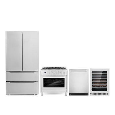 Cosmo Cosmo 4 Piece Kitchen Packages With 36" Freestanding Gas Range 24" Built-in Dishwasher French Door Refrigerator &  in Refrigerators