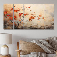 Red Barrel Studio Maple Trees Glowing Embers I - Floral Canvas Wall Art - 5 Equal Panels