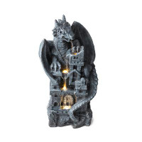 Trinx 36.5"H Mystical Gothic Dragon Perched Atop The Castle Sculptural 4-Tier Polyresin Outdoor Floor Fountain With Pump