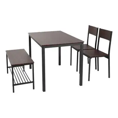 This modern dining table set includes a spacious table two high back chairs and a bench for two allo...