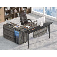 17 Stories Victoriah 55" L-Shaped Reversible Desk with Store Cupboard, Power Outlets & USB Ports for Home Office