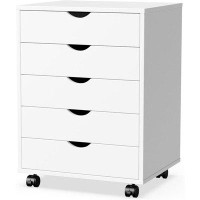 Inbox Zero Inbox Zero 5 Drawer Chest Wood File Cabinet Rolling Storage Dresser With Wheels For Home Office, White