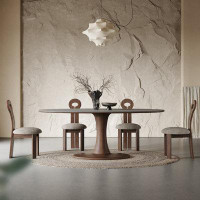 Orren Ellis Nordic Solid Wood Rock Plate Dining Table And Chair Modern Simple Italian Oval Dining Table And Chair Combin