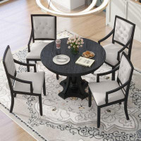 Alcott Hill Dining Set Extendable Round Table and 4 Chairs for Kitchen Dining Room