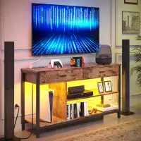 17 Stories 17 Stories Tv Stand Led Lights, Entertainment Center With Power Outlet For 55 Inch Tv, Industrial Tv Console