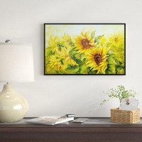 Made in Canada - East Urban Home Floral Painting 'Bright Yellow Sunny Sunflowers' Framed Oil Painting Print on Wrapped C