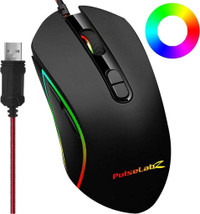 Pulselabz Gaming Office Mouse RGB Spectrum Backlit Ergonomic Mouse Programmable for Windows PC Gamers - Black