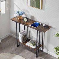17 Stories 11.8" Behind Couch Table Skinny With Charging Station Narrow Console Table With Power Outlets Set Of 2