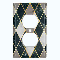 WorldAcc Metal Light Switch Plate Outlet Cover (Black Plaid Grey Marble White Image - Single Toggle)