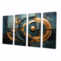 Design Art Gold Grey Gleaming Geometry XIII - Abstract Collages Wall Art Living Room - 4 Panels