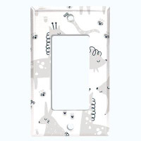 WorldAcc Metal Light Switch Plate Outlet Cover (Zoo Animals Grey Paws White    - Single Toggle)