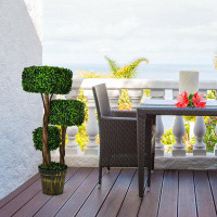 Primrue 35 In. Indoor Outdoor Decorative Artificial Boxwood Topiary Tree, Faux Fake Tree Plant