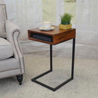17 Stories 24" Gold And Natural Solid Wood Square End Table