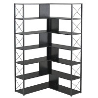 milestone 7-Tier Bookcase For Home Office, L-Shaped Corner Bookself With Metal Frame, Industrial Style Shelf With Open S