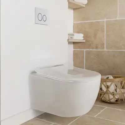 Dual-Flush Elongated Wall-Mount Toilet with Wall-Mount Flush ( cUPC & WaterSense ) Water Tank, and Seat Included.  JBQ