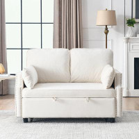 House of Hampton 50" Velvet Upholstered Sleeper Sofa bed with Side Storage Pockets, Nailhead Design