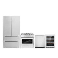 Cosmo 4 Piece Kitchen Package with French Door Refrigerator & 36" Freestanding Gas Range