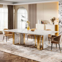 Willa Arlo™ Interiors Aybar 79.9" Sintered Stone Dining Table with Stainless Steel Double Pedestals