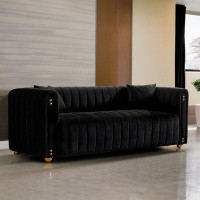 House of Hampton Modern Vertical Channel Tufted Velvet Sofa,Comfortable Sofa