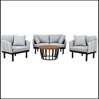 Ebern Designs Luxury Modern 4-Piece Outdoor Iron Frame Conversation Set, Patio Chat Set