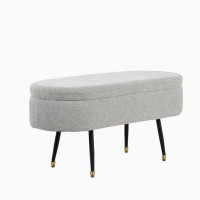 Mercer41 Harvey Contemporary Storage Bench In Black Metal And Light Grey Fabric With Gold Metal Accent By Lumisource
